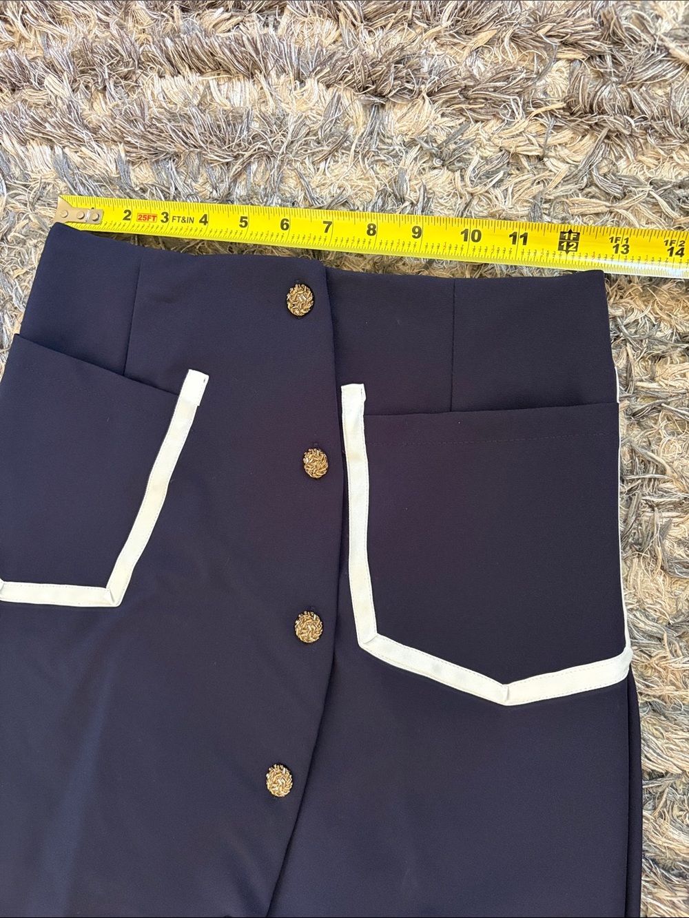 NWOT Asymmetrical Cold Shoulder Top & Button Front Midi Skirt Set Navy White S - Picture 12 of 16